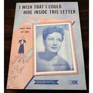 I Wish That I Could Hide Inside This Letter Vtg Piano Sheet Music Joan Brooks